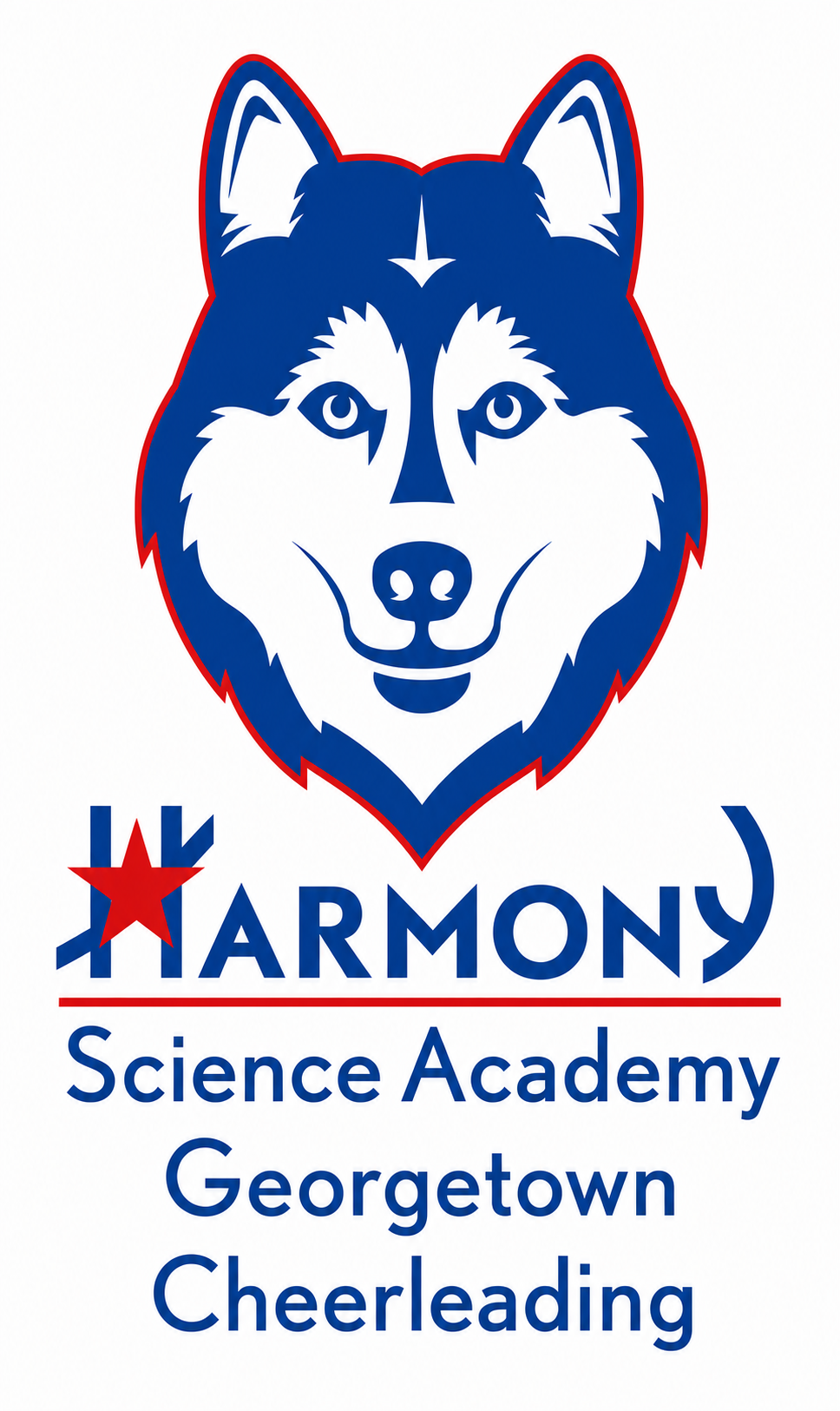 Harmony Science Academy Georgetown Cheerleading Husky logo